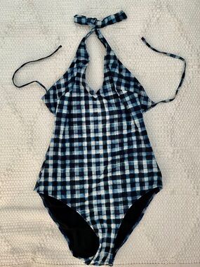 Paul Smith Blue Check Halter One-Piece Swimsuit
